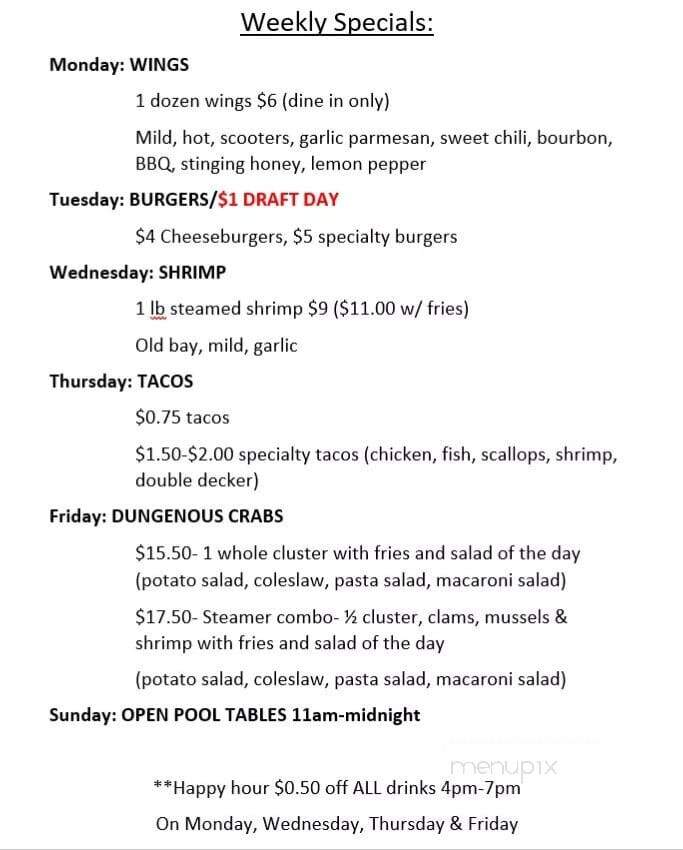 Scooter's Bar and Grill - Pennsville, NJ menu_pic