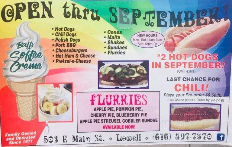 Ball's Softee Creme - Lowell, MI menu_pic