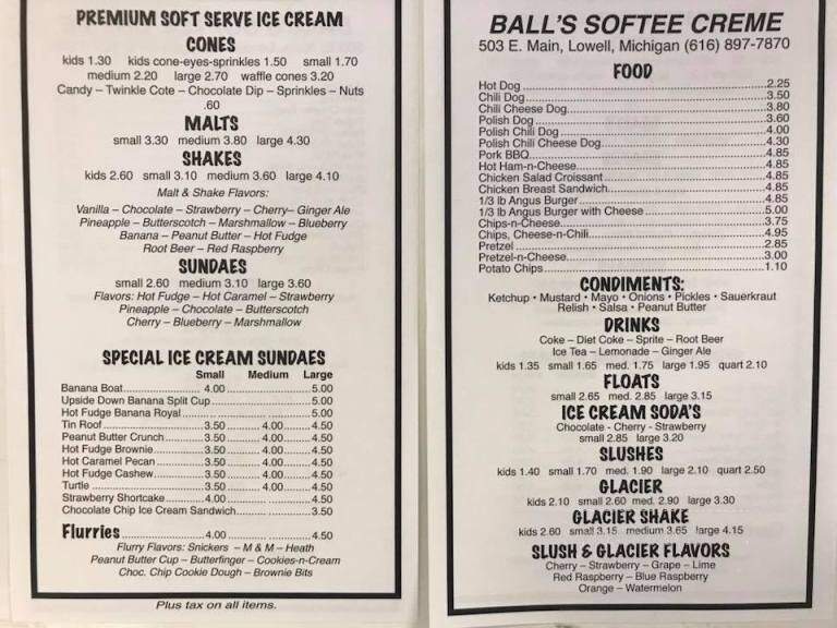 Ball's Softee Creme - Lowell, MI menu_pic