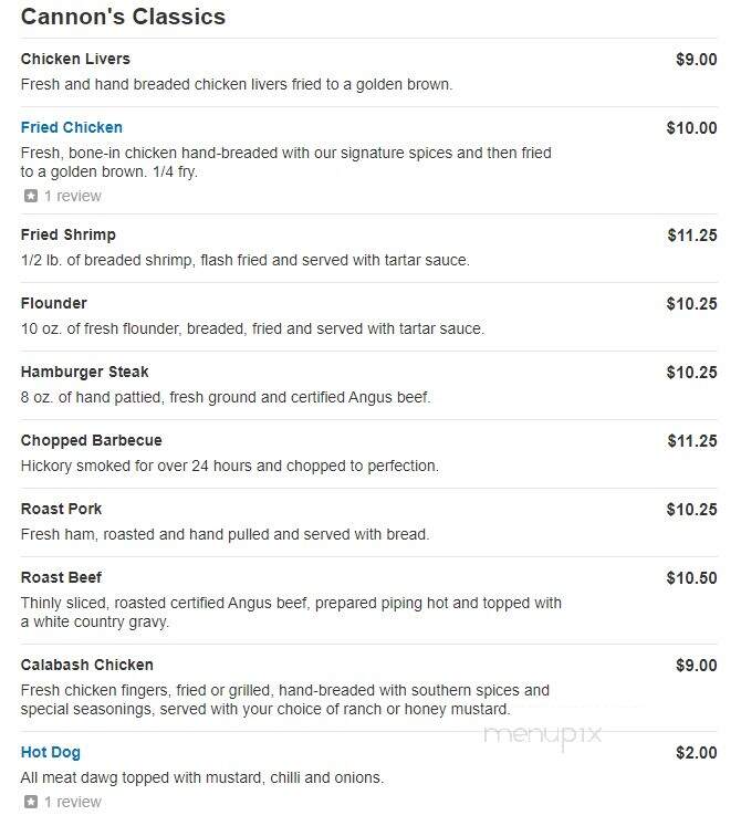 Cannon's Drive-In - Greer, SC menu_pic