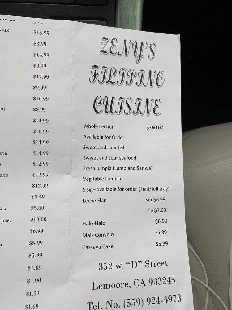Zeny's Restaurant - Lemoore, CA menu_pic