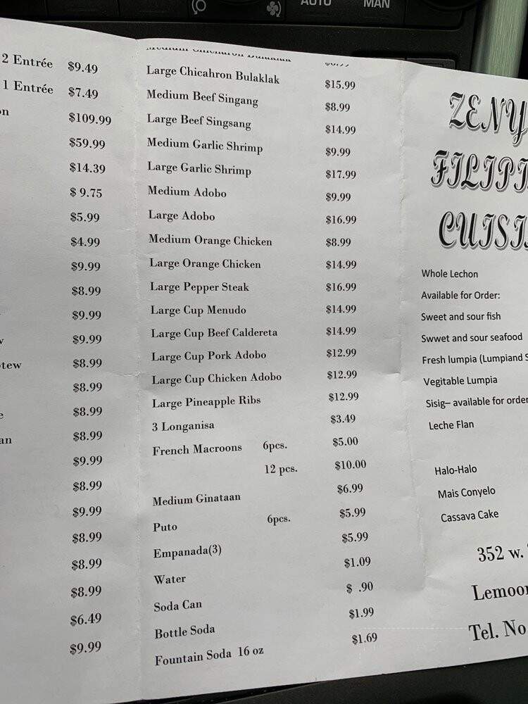 Zeny's Restaurant - Lemoore, CA menu_pic