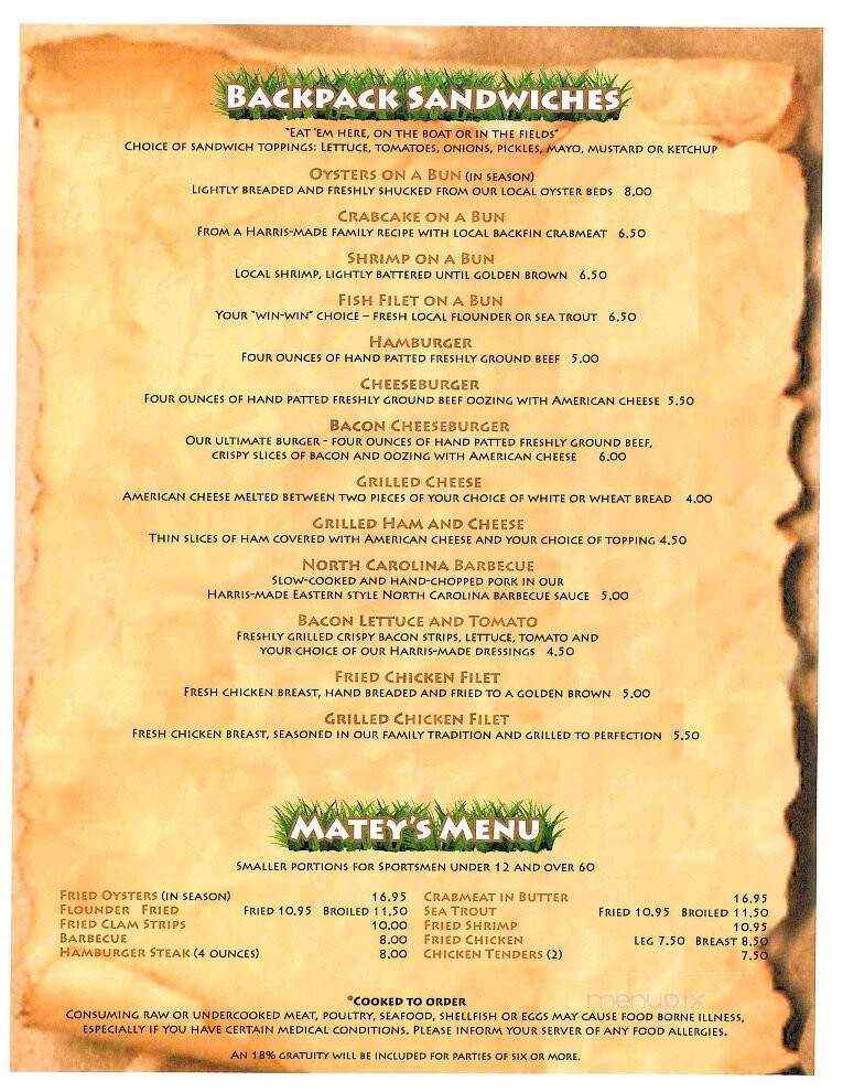 Harris Steak & Seafood House - Fairfield, NC menu_pic