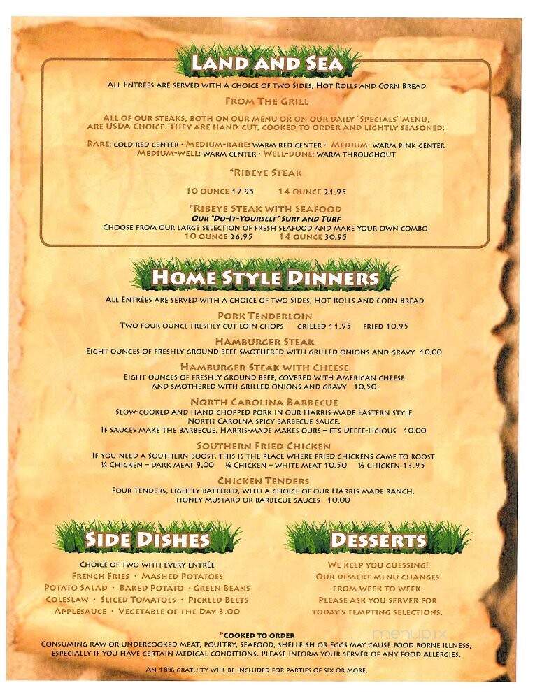 Harris Steak & Seafood House - Fairfield, NC menu_pic