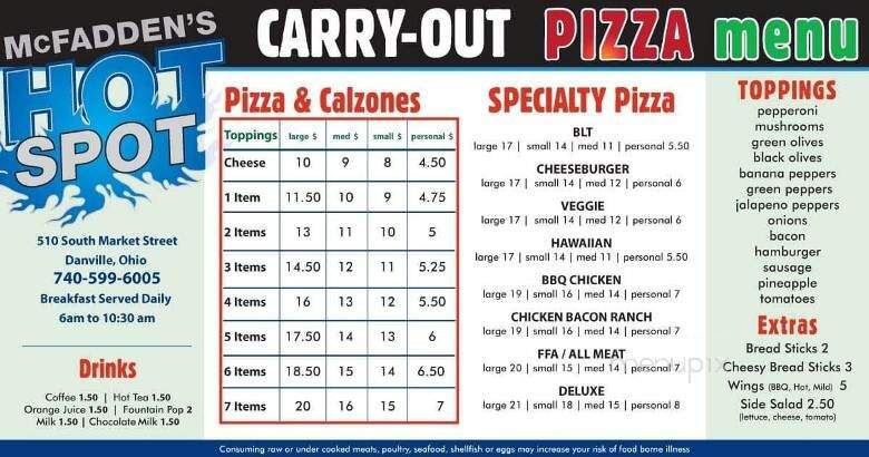 McFadden's Hot Spot Pizza - Danville, OH menu_pic