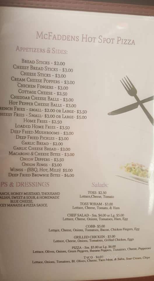McFadden's Hot Spot Pizza - Danville, OH menu_pic