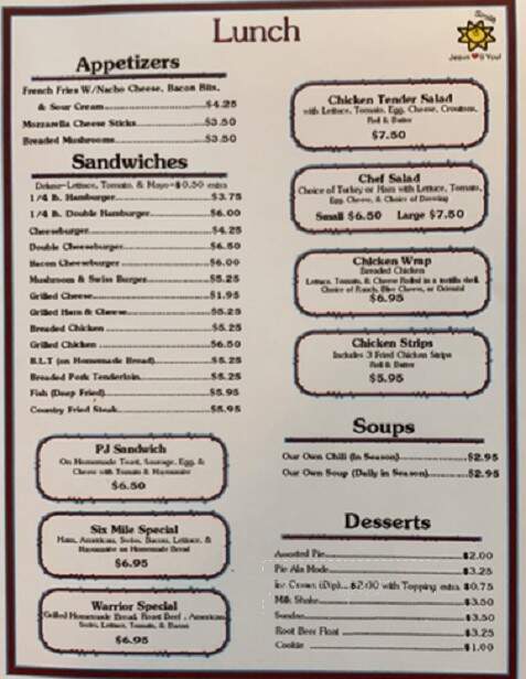 Marner's Six Mile Restaurant - Lagrange, IN menu_pic