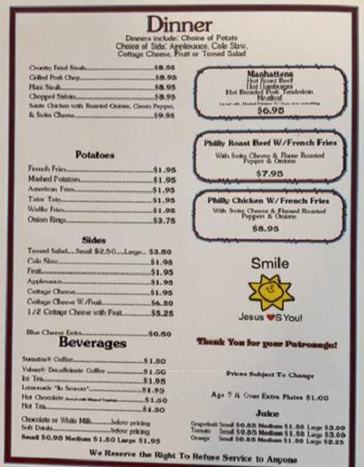 Marner's Six Mile Restaurant - Lagrange, IN menu_pic