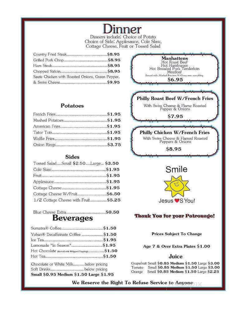 Marner's Six Mile Restaurant - Lagrange, IN menu_pic