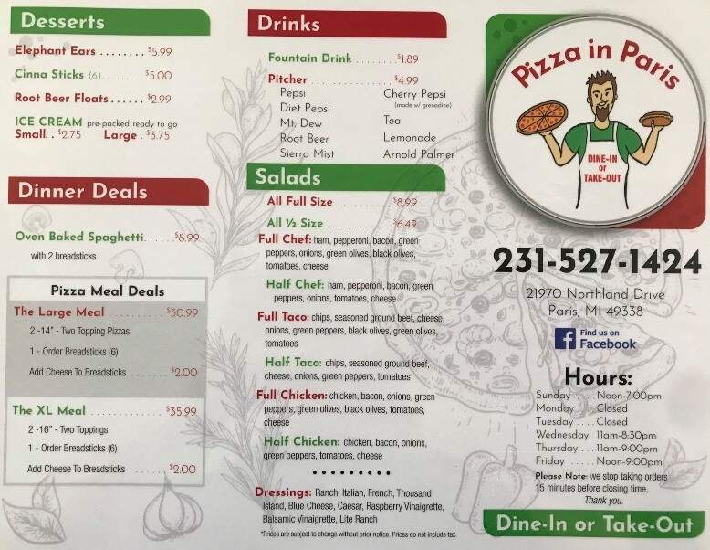 Pizza In Paris - Paris, MI menu_pic