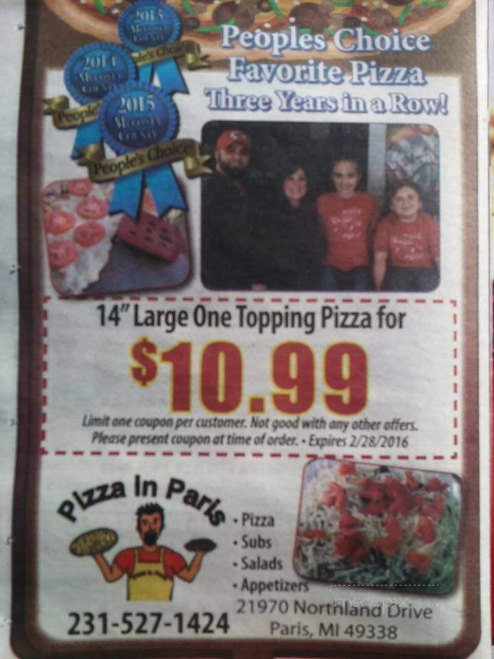 Pizza In Paris - Paris, MI menu_pic