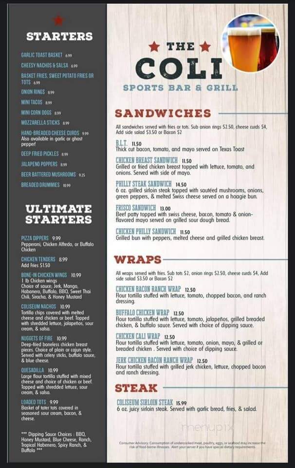 Coliseum Sports Bar & Grill - Hastings, MN menu_pic