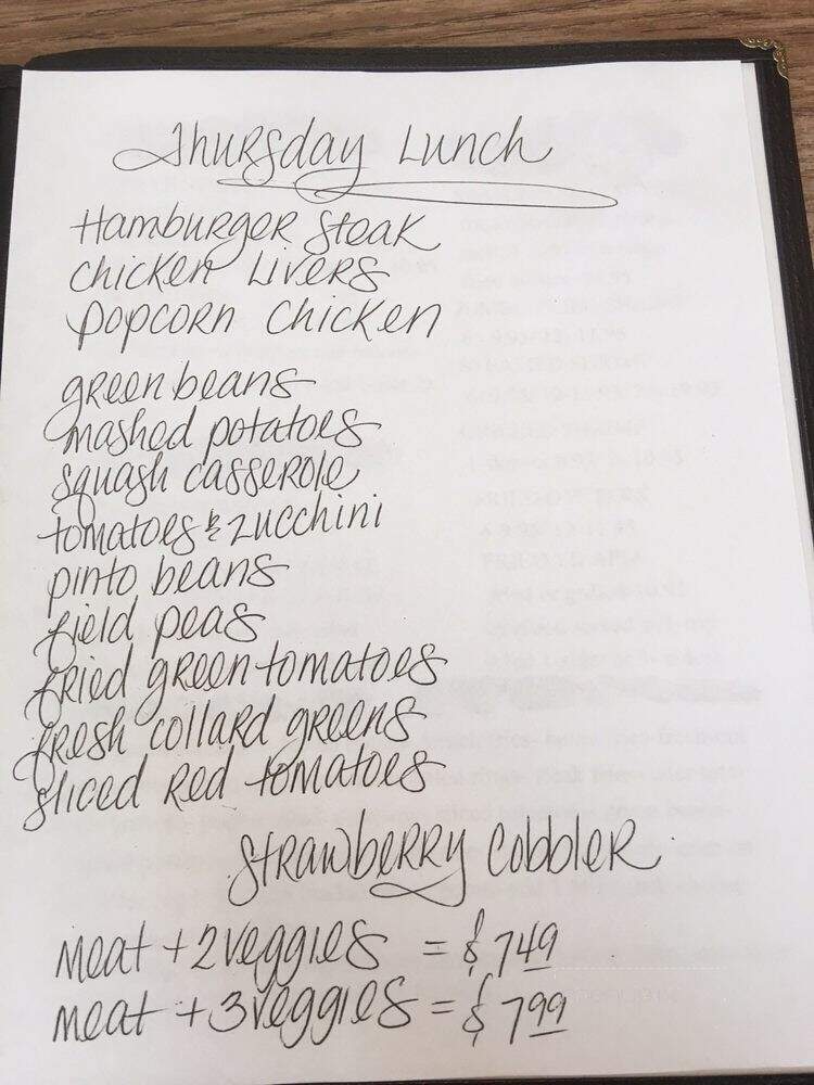 Smokey Hollow Restaurant - Jemison, AL menu_pic