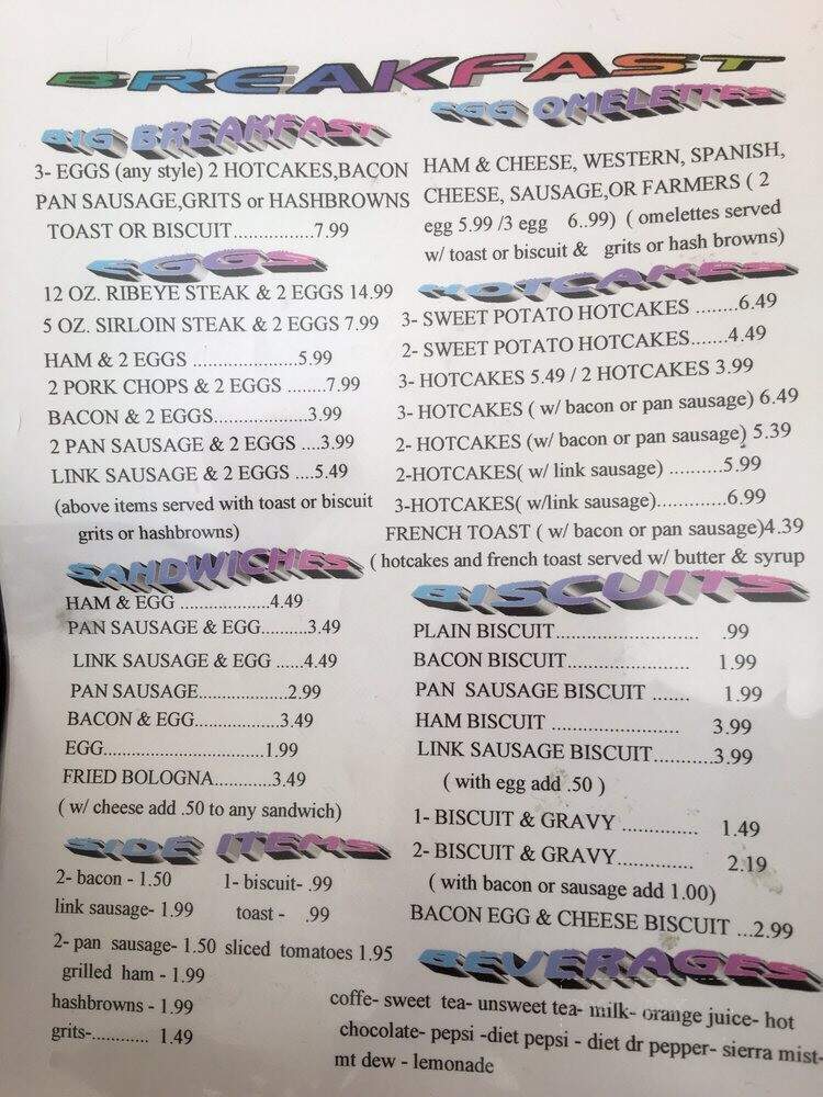 Smokey Hollow Restaurant - Jemison, AL menu_pic