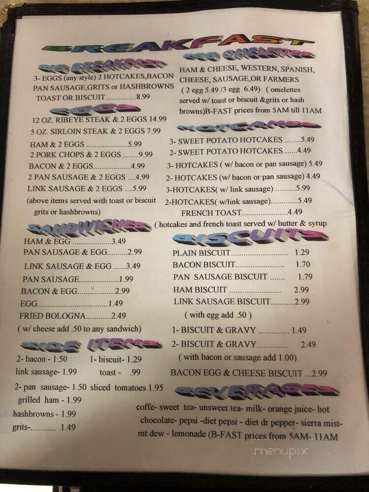 Smokey Hollow Restaurant - Jemison, AL menu_pic