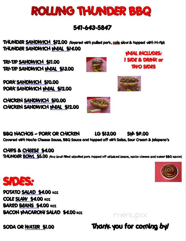 Rolling Thunder BBQ - Myrtle Creek, OR menu_pic