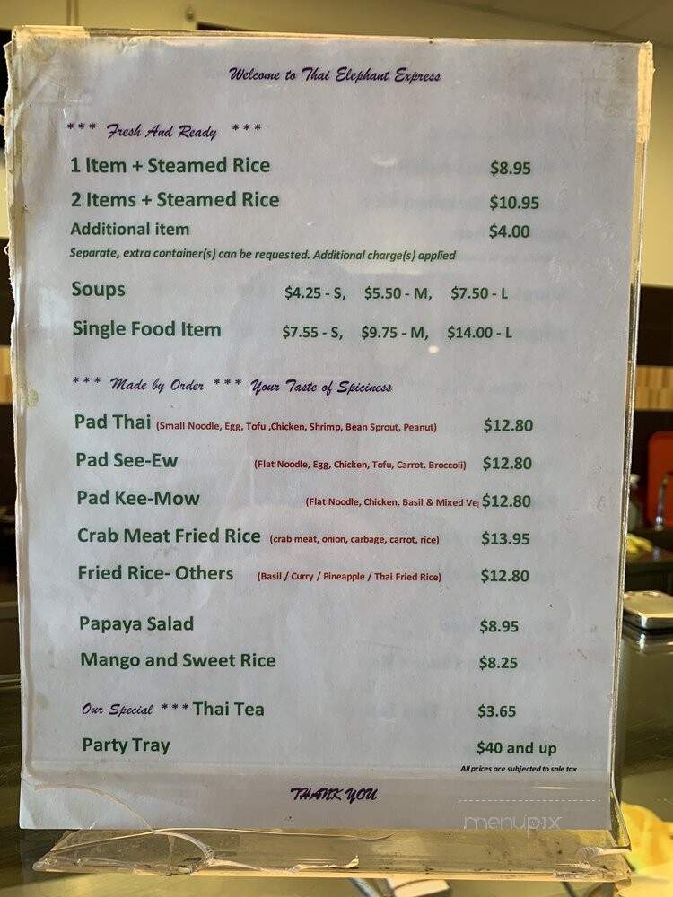 Thai Elephant Express - San Jose, CA menu_pic