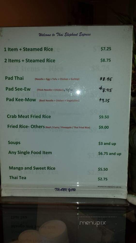 Thai Elephant Express - San Jose, CA menu_pic