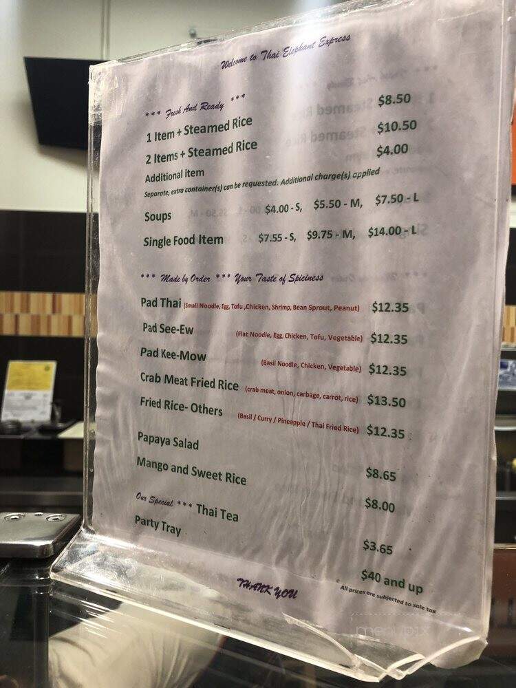 Thai Elephant Express - San Jose, CA menu_pic