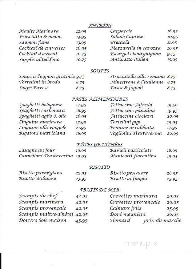 Restaurant Trattoria Trestevere - Montreal, QC menu_pic