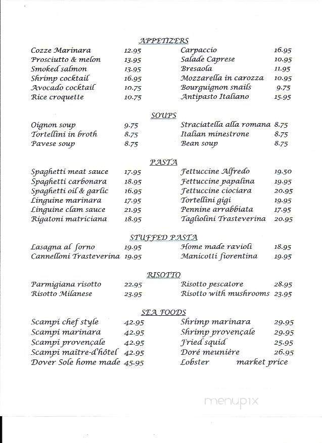 Restaurant Trattoria Trestevere - Montreal, QC menu_pic