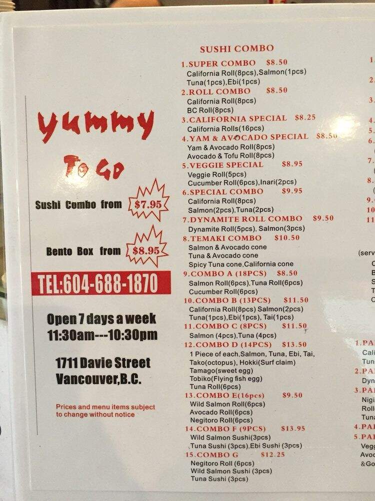 Yummy To Go - Vancouver, BC menu_pic