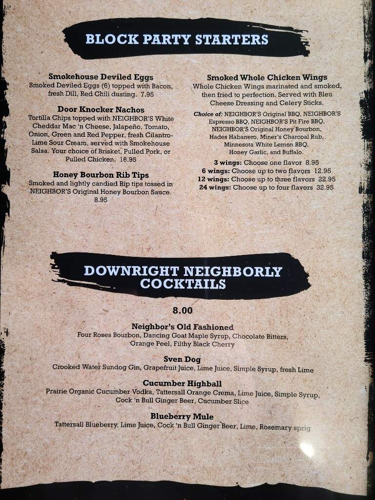 Neighbors Bbq & Smoke House - Avon, MN menu_pic