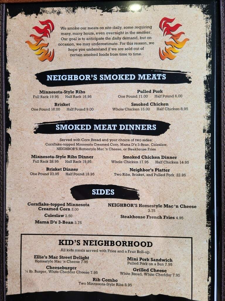 Neighbors Bbq & Smoke House - Avon, MN menu_pic