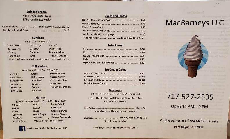 Mac Barney's - Port Royal, PA menu_pic