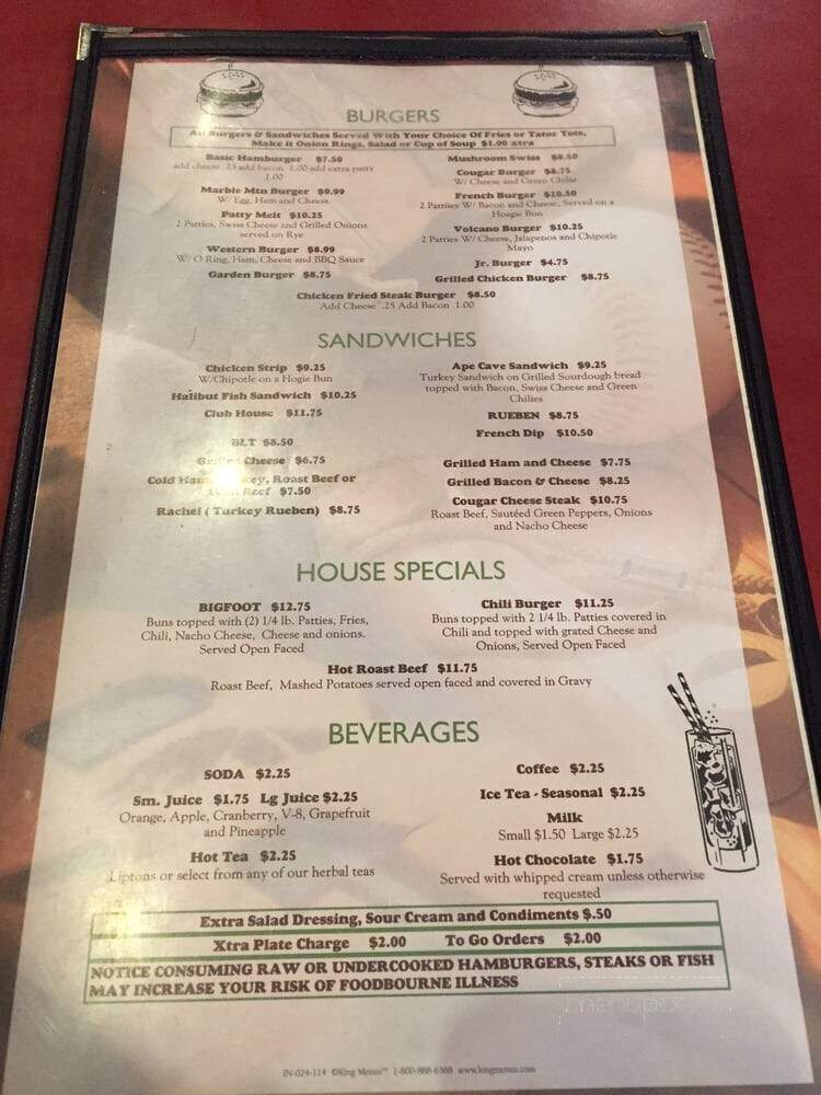 Cougar Bar & Grill - Cougar, WA menu_pic