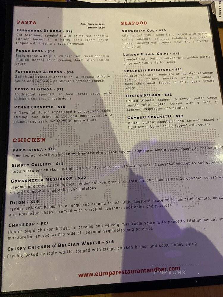 Europa Restaurant and Bar - San Antonio, TX menu_pic