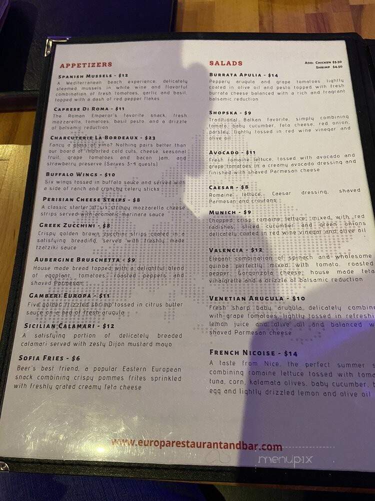 Europa Restaurant and Bar - San Antonio, TX menu_pic