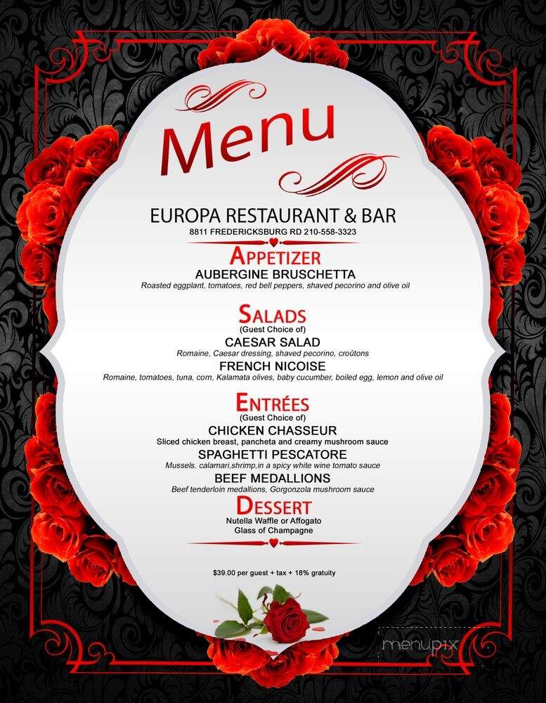 Europa Restaurant and Bar - San Antonio, TX menu_pic