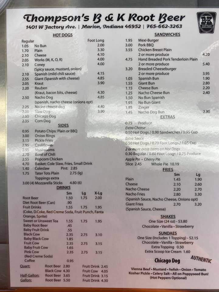 B-K Root Beer - Marion, IN menu_pic