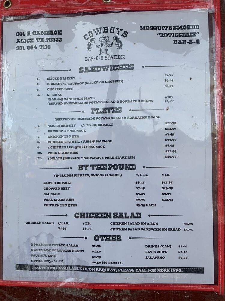Cowboy's Bar B Que Station - Alice, TX menu_pic