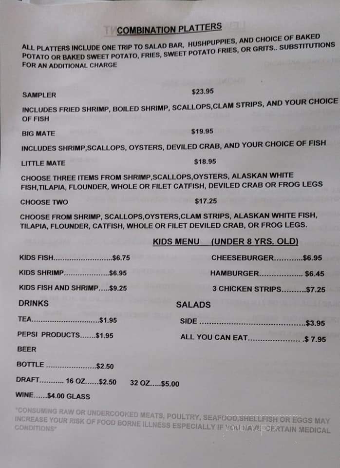 Lewis Lake Restaurant - Bartow, GA menu_pic