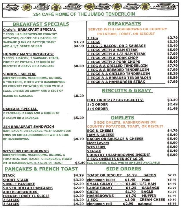 254 Cafe - Wheatland, MO menu_pic