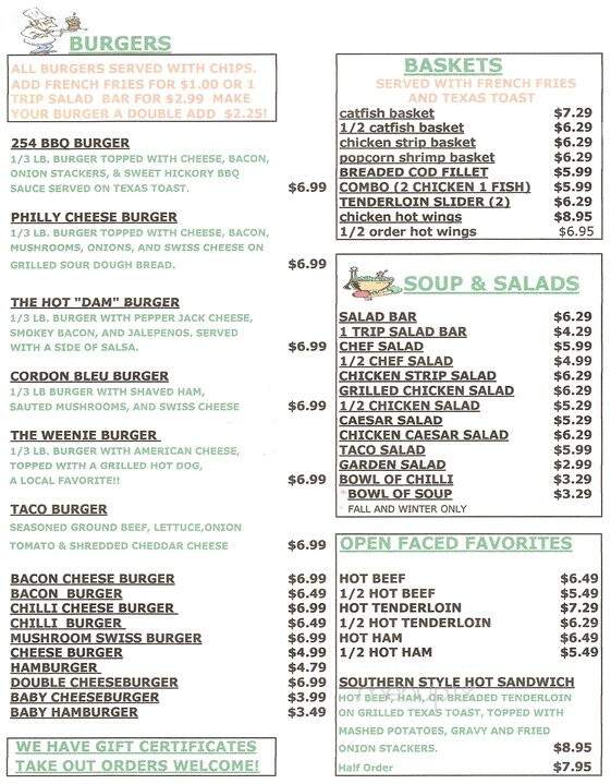 254 Cafe - Wheatland, MO menu_pic