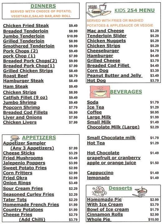 254 Cafe - Wheatland, MO menu_pic