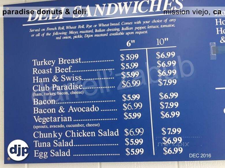 Paradise Donuts & Deli - Mission Viejo, CA menu_pic