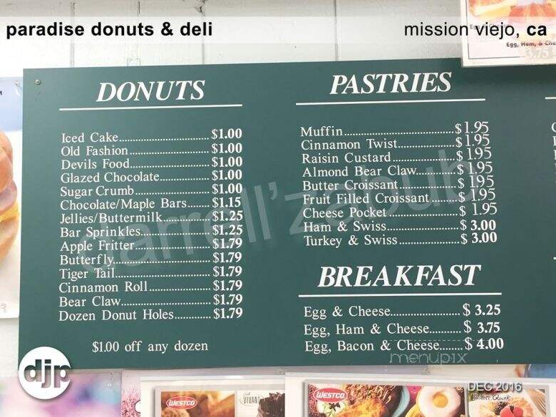 Paradise Donuts & Deli - Mission Viejo, CA menu_pic