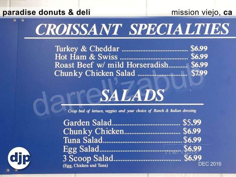 Paradise Donuts & Deli - Mission Viejo, CA menu_pic