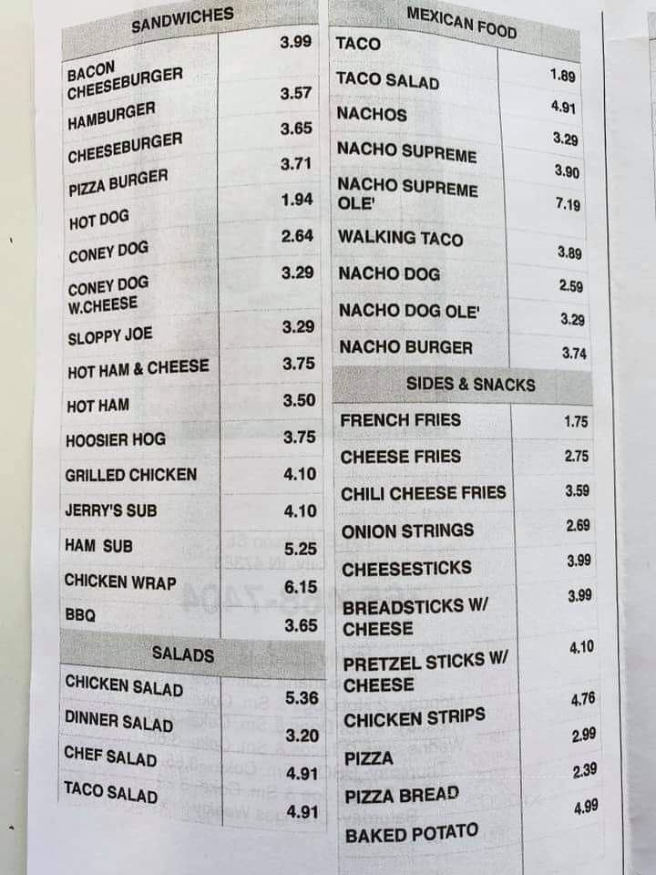 Jerry's Dairy Freezer - Parker City, IN menu_pic