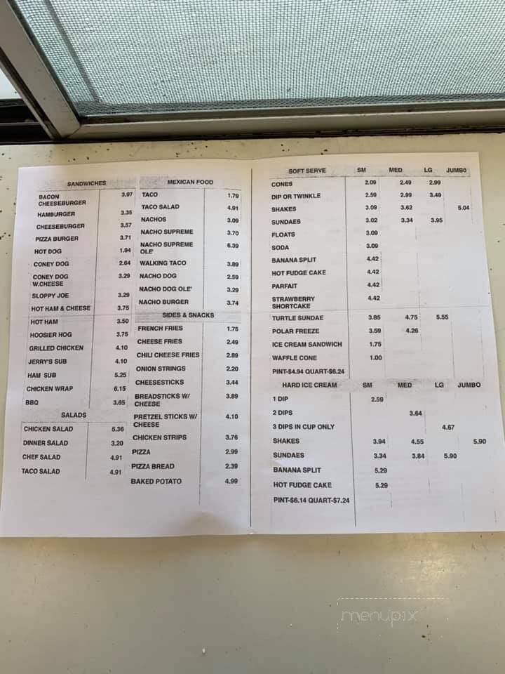 Jerry's Dairy Freezer - Parker City, IN menu_pic