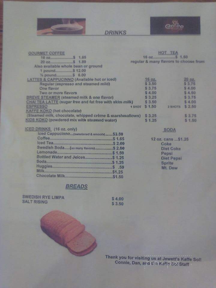 Kaffe Sol - Mount Jewett, PA menu_pic