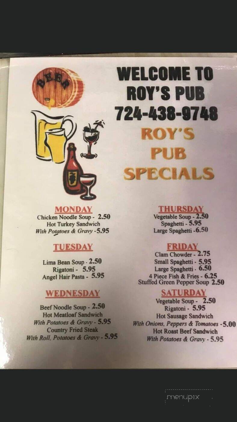 Roy's Pub - Uniontown, PA menu_pic