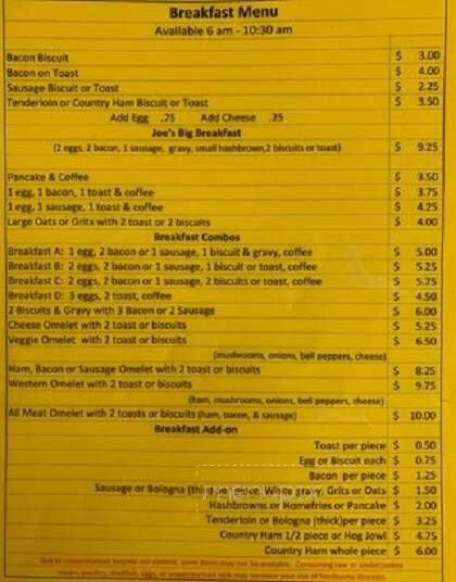 Joe's BBQ & Diner - Huntingdon, TN menu_pic