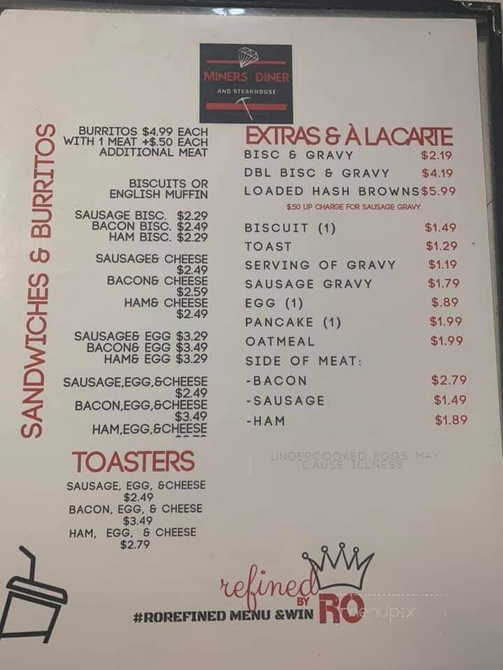 Miner's Diner & Steakhouse - Murfreesboro, AR menu_pic