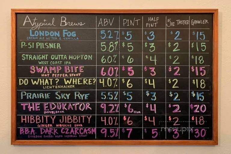 Atypical Brewery & Barrel Works - Minot, ND menu_pic