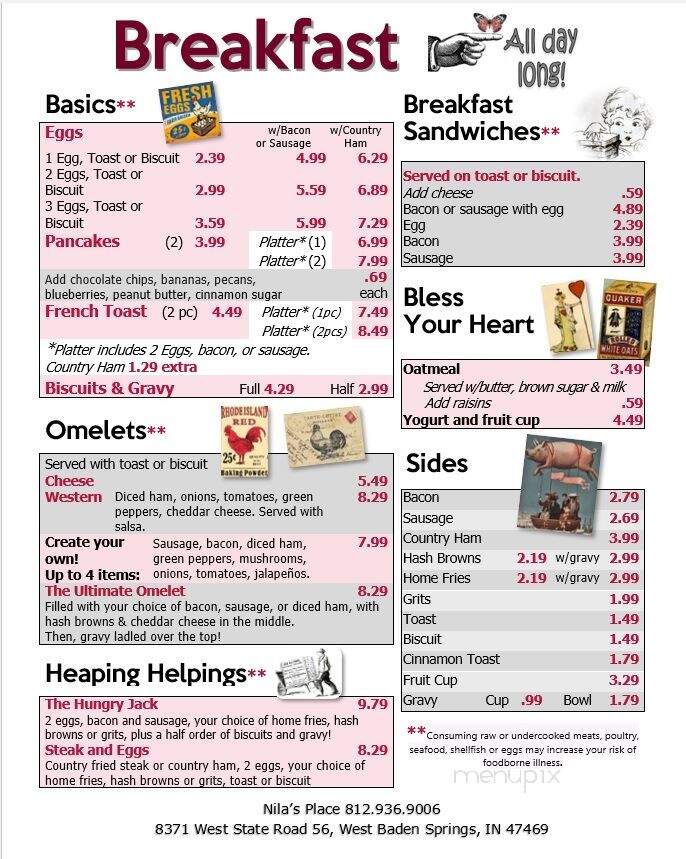 Nila's Place - West Baden Springs, IN menu_pic